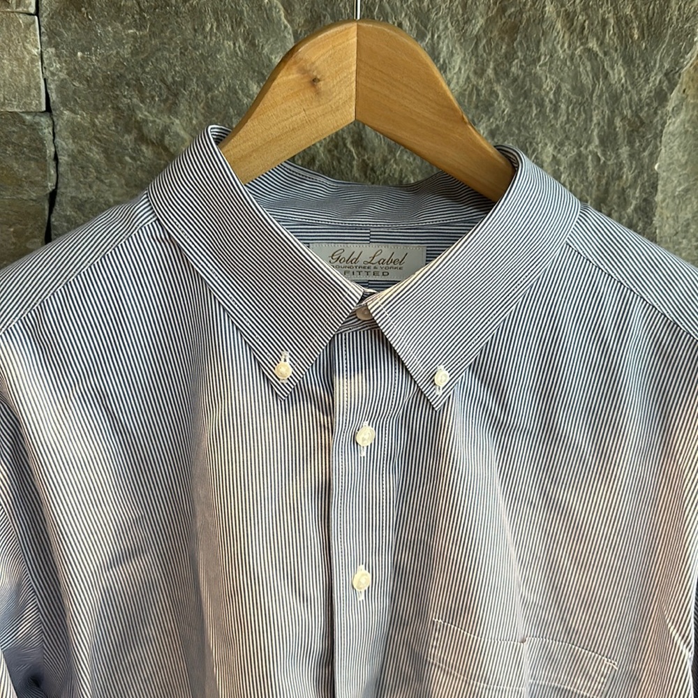 Roundtree & Yorke Gold Label 17.5 x 34 Fitted Striped Dress Shirt